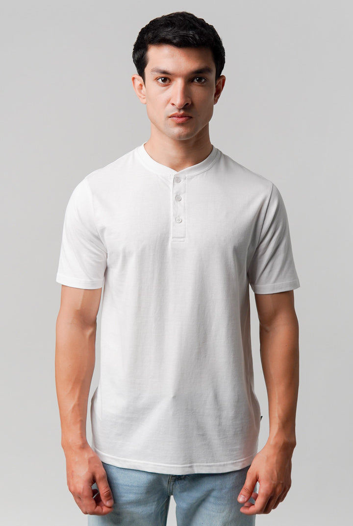 Regular Fit Henley T-Shirt - White - Mendeez