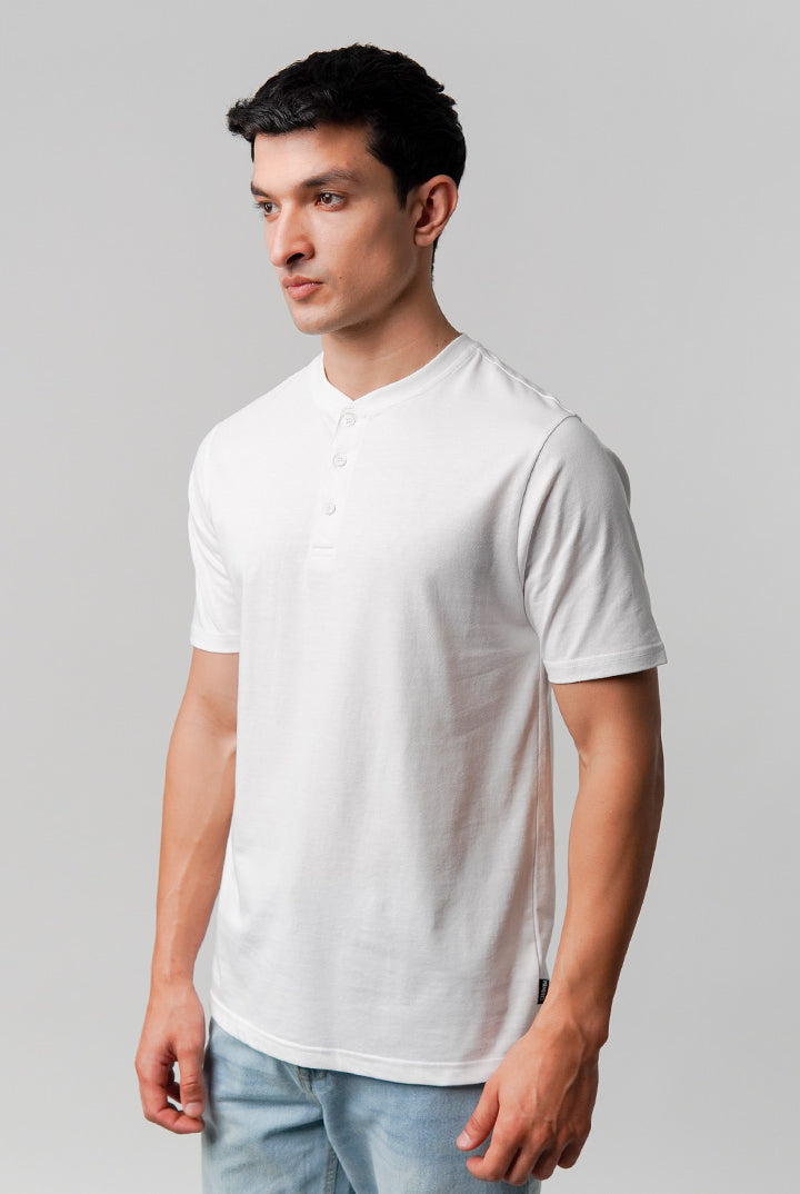 Regular Fit Henley T-Shirt - White - Mendeez