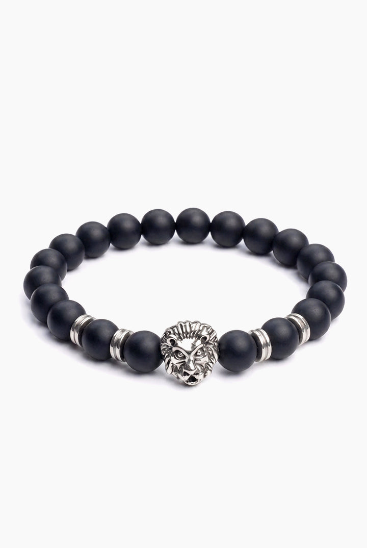 Matte Black Onyx Silver Lion Bracelet - Mendeez