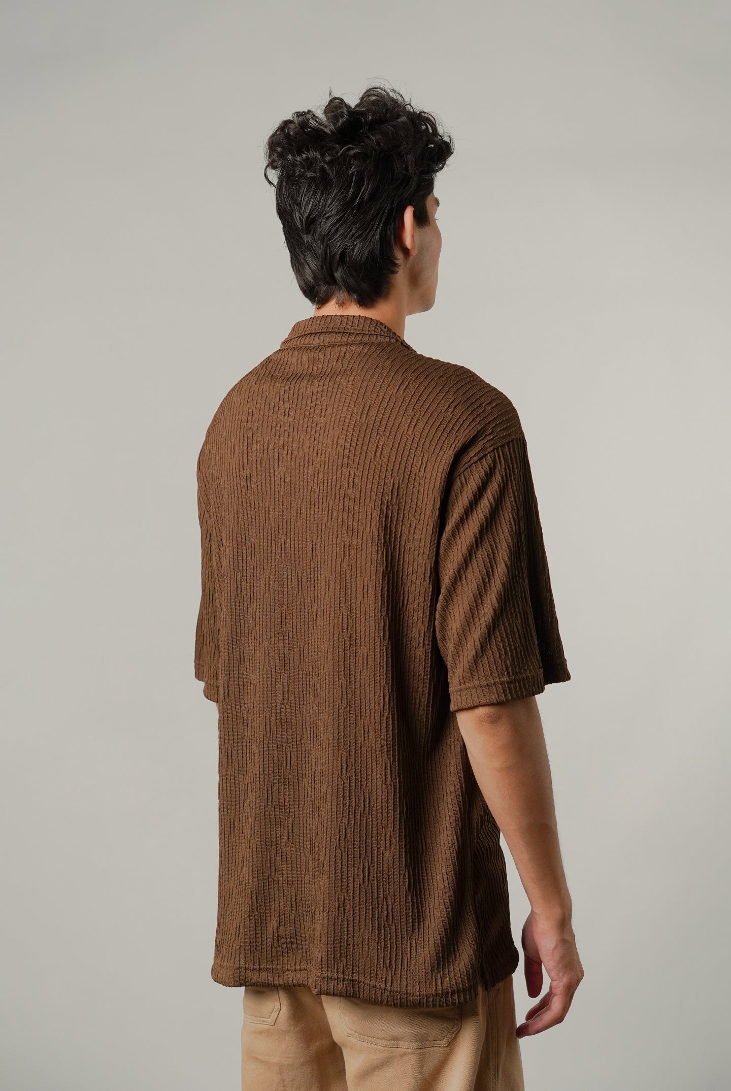 Textured Cuban Shirt - Brown - Mendeez