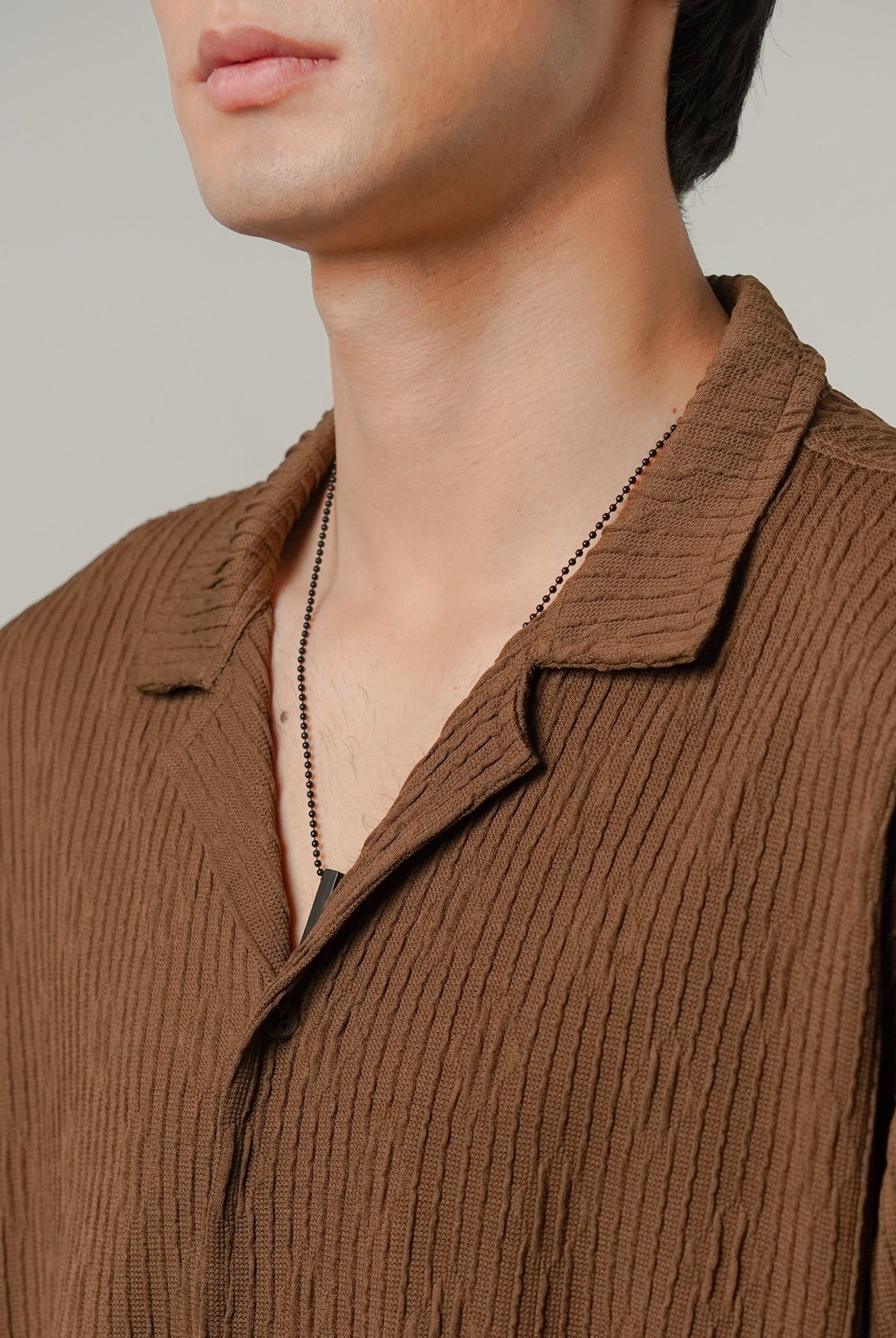 Textured Cuban Shirt - Brown - Mendeez