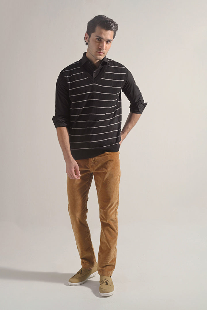 Striped Sweater Vest - Black - Mendeez