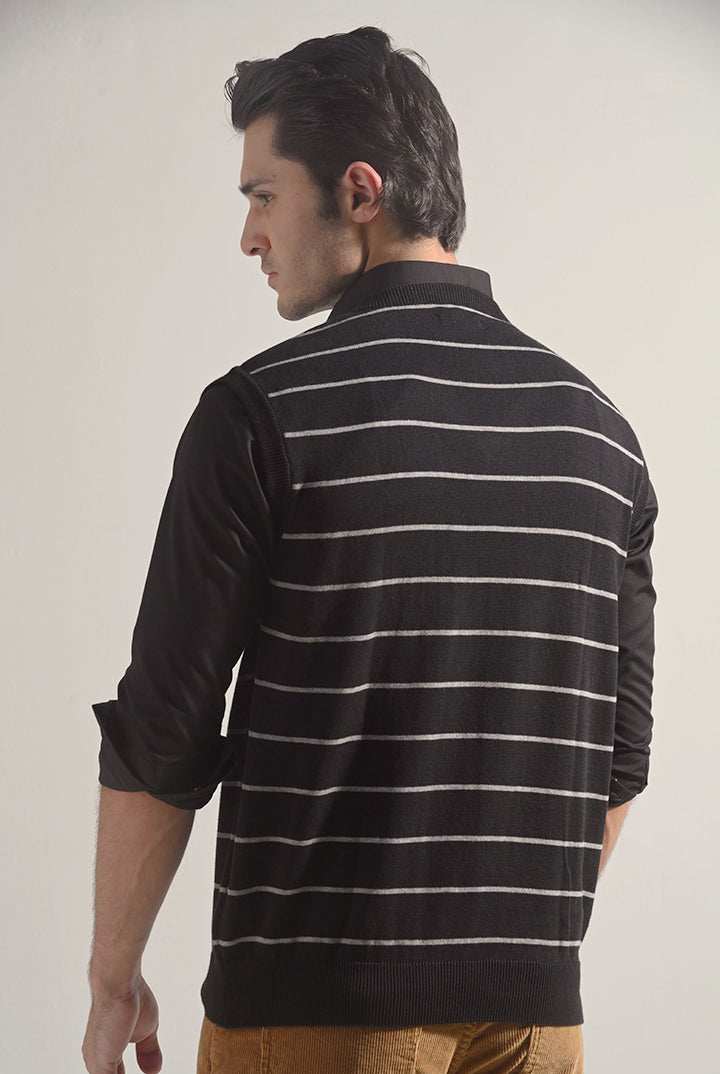 Striped Sweater Vest - Black - Mendeez