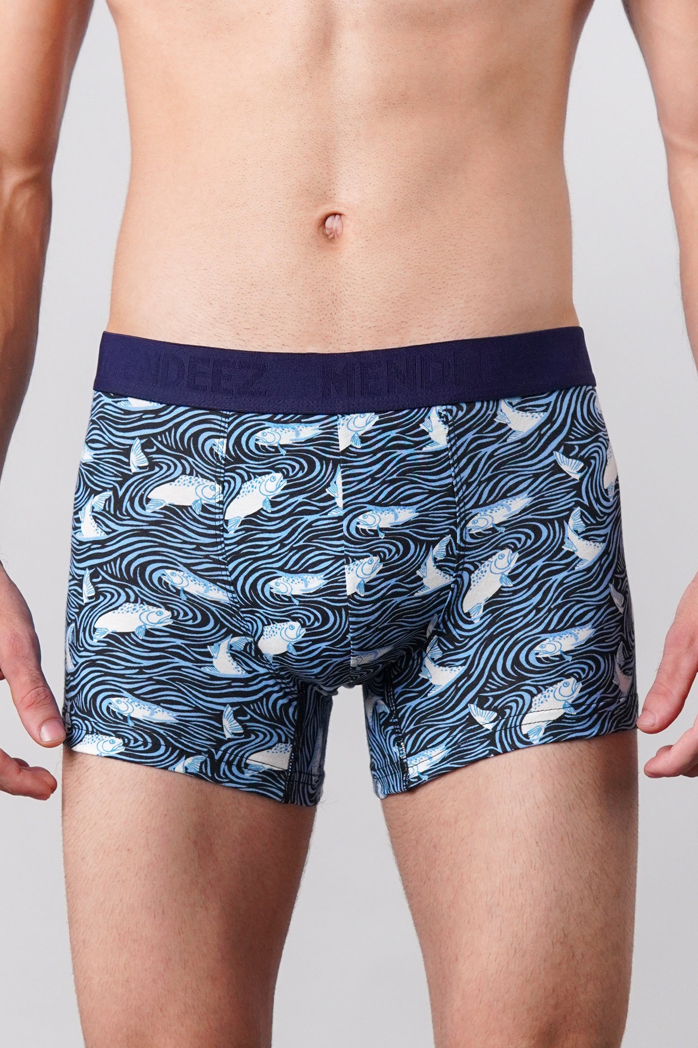 Fish Printed Boxer Trunks - Blue - Mendeez