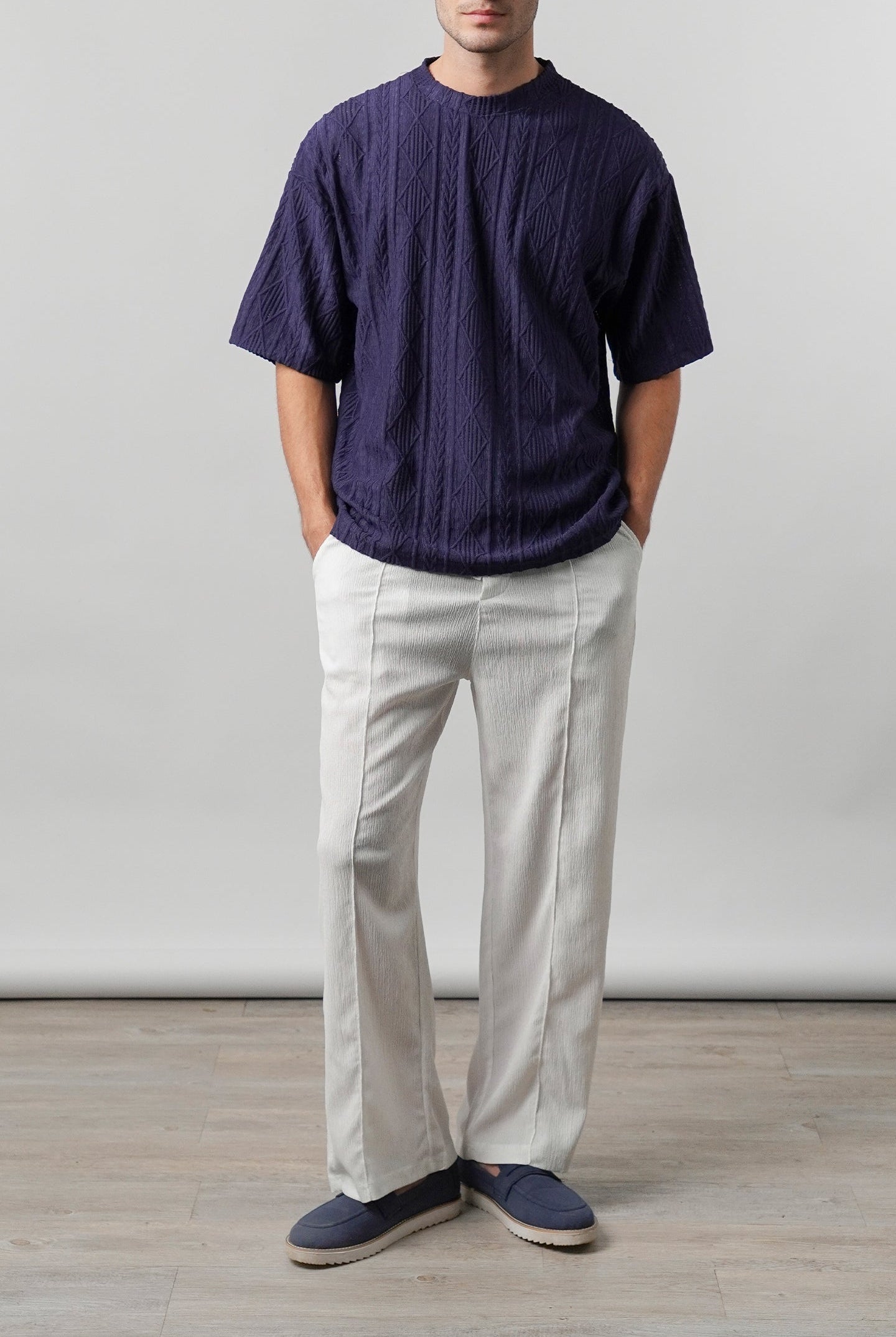 Textured Pintex Trouser - White - Mendeez