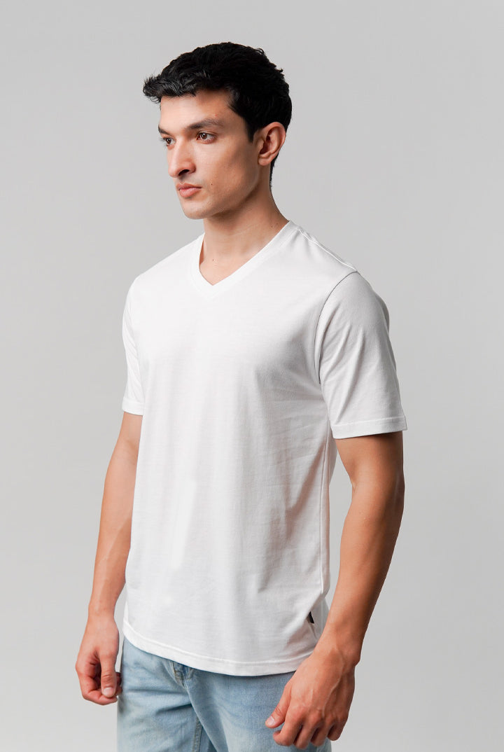Regular Fit V-Neck T-Shirt - White - Mendeez