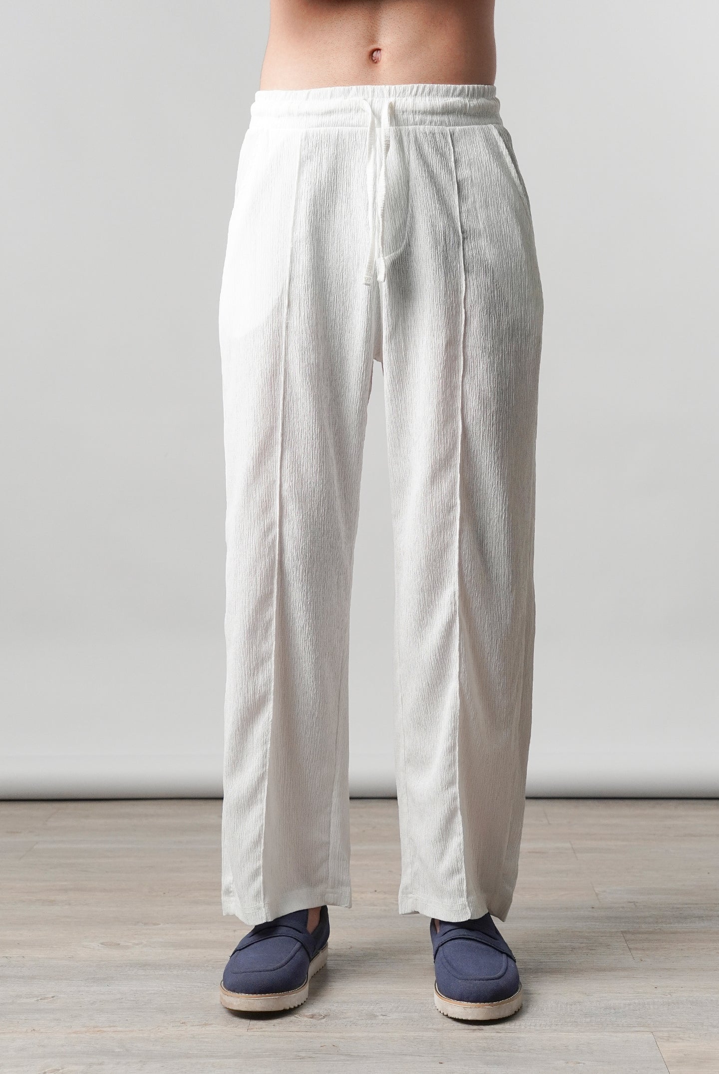 Textured Pintex Trouser - White - Mendeez