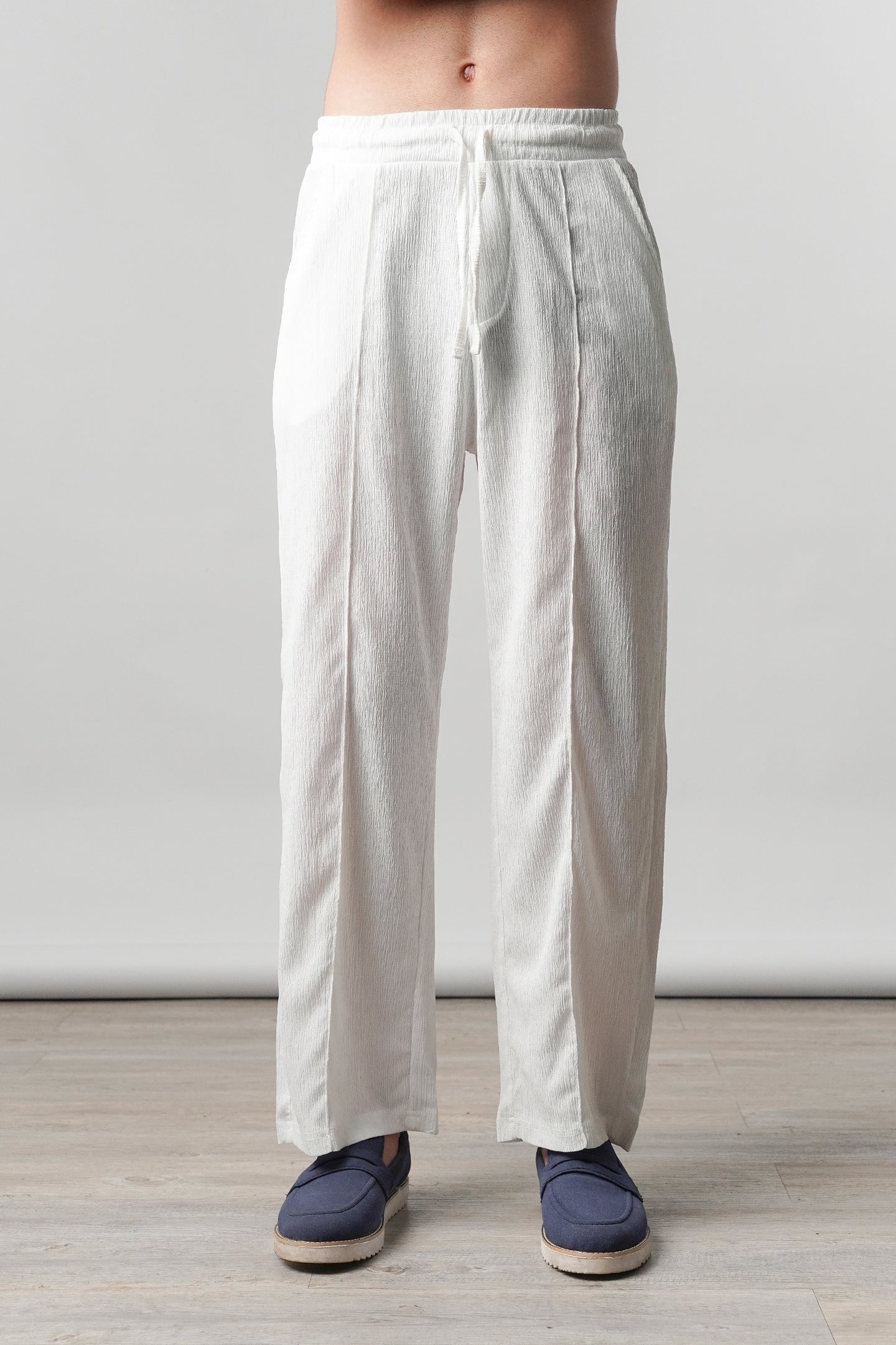 Textured Pintex Trouser - White - Mendeez