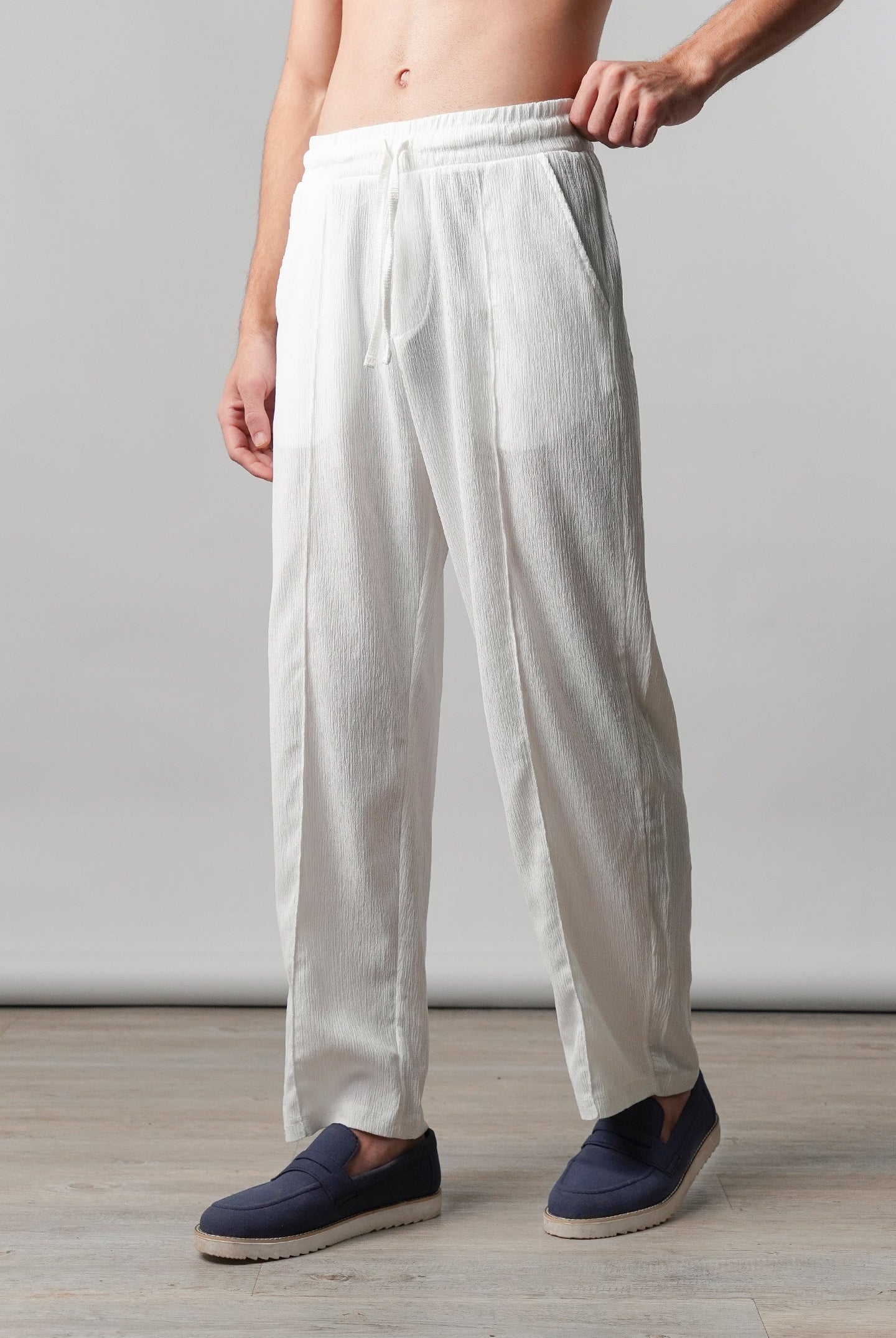 Textured Pintex Trouser - White - Mendeez