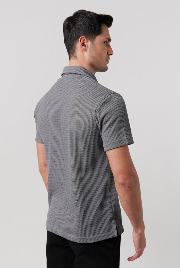 Knitted Polo Shirt - Grey - Mendeez