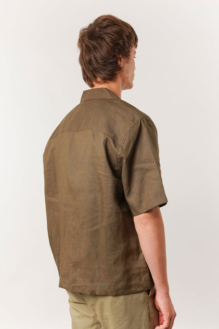 Box Fit Cuban Shirt - Olive Green - Mendeez
