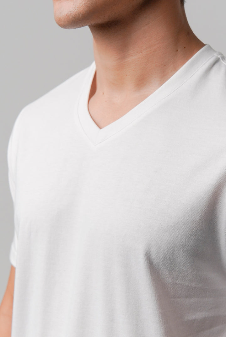 Regular Fit V-Neck T-Shirt - White - Mendeez