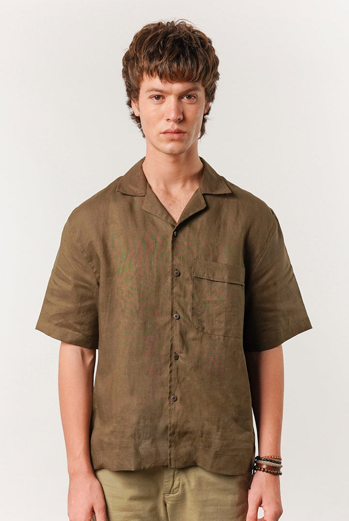 Box Fit Cuban Shirt - Olive Green - Mendeez