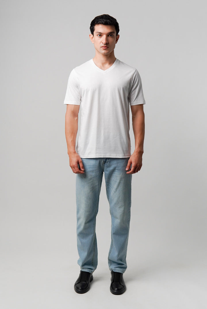 Regular Fit V-Neck T-Shirt - White - Mendeez