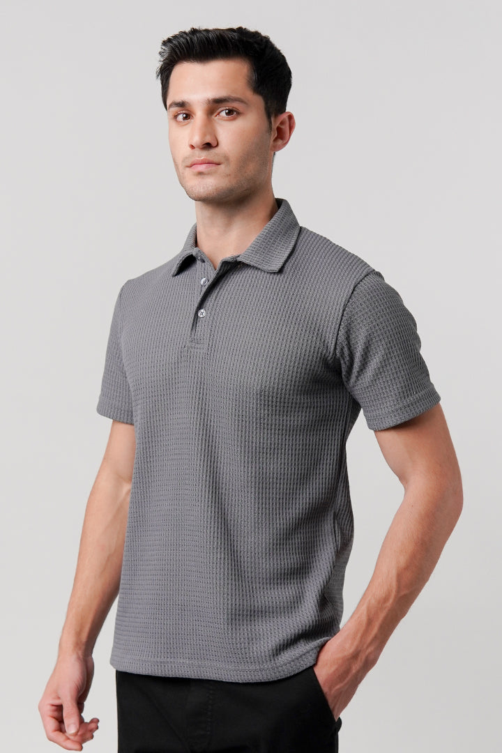 Knitted Polo Shirt - Grey - Mendeez
