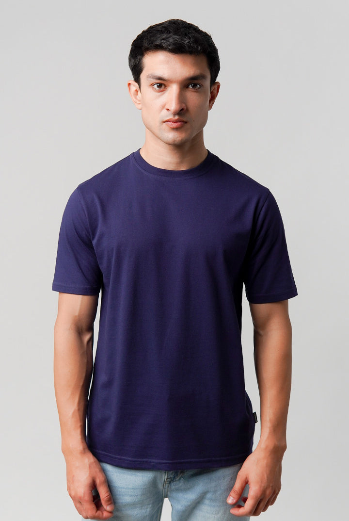Regular Fit Crew Neck T-Shirt - Navy Blue - Mendeez