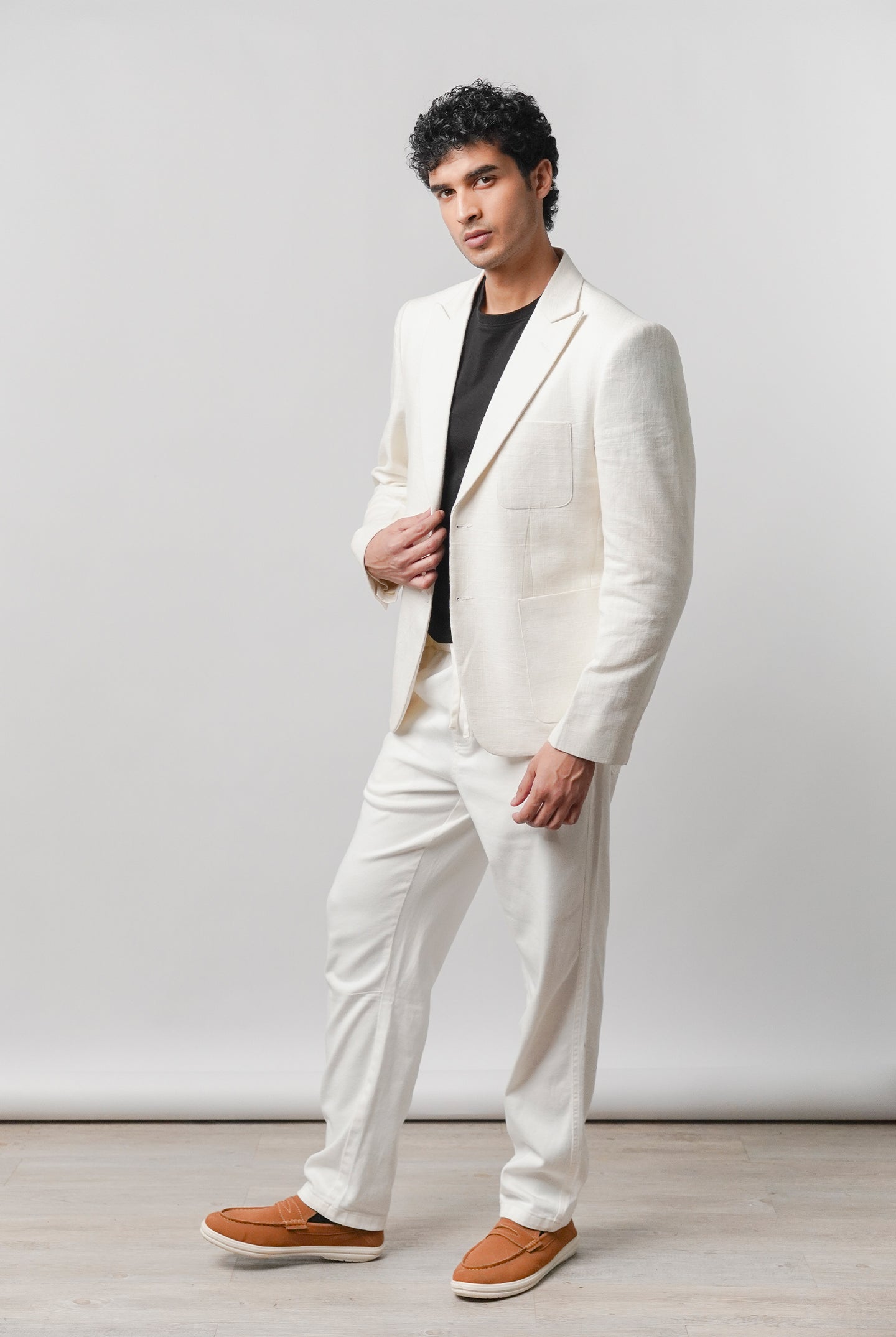 Linen Blazer - White - Mendeez
