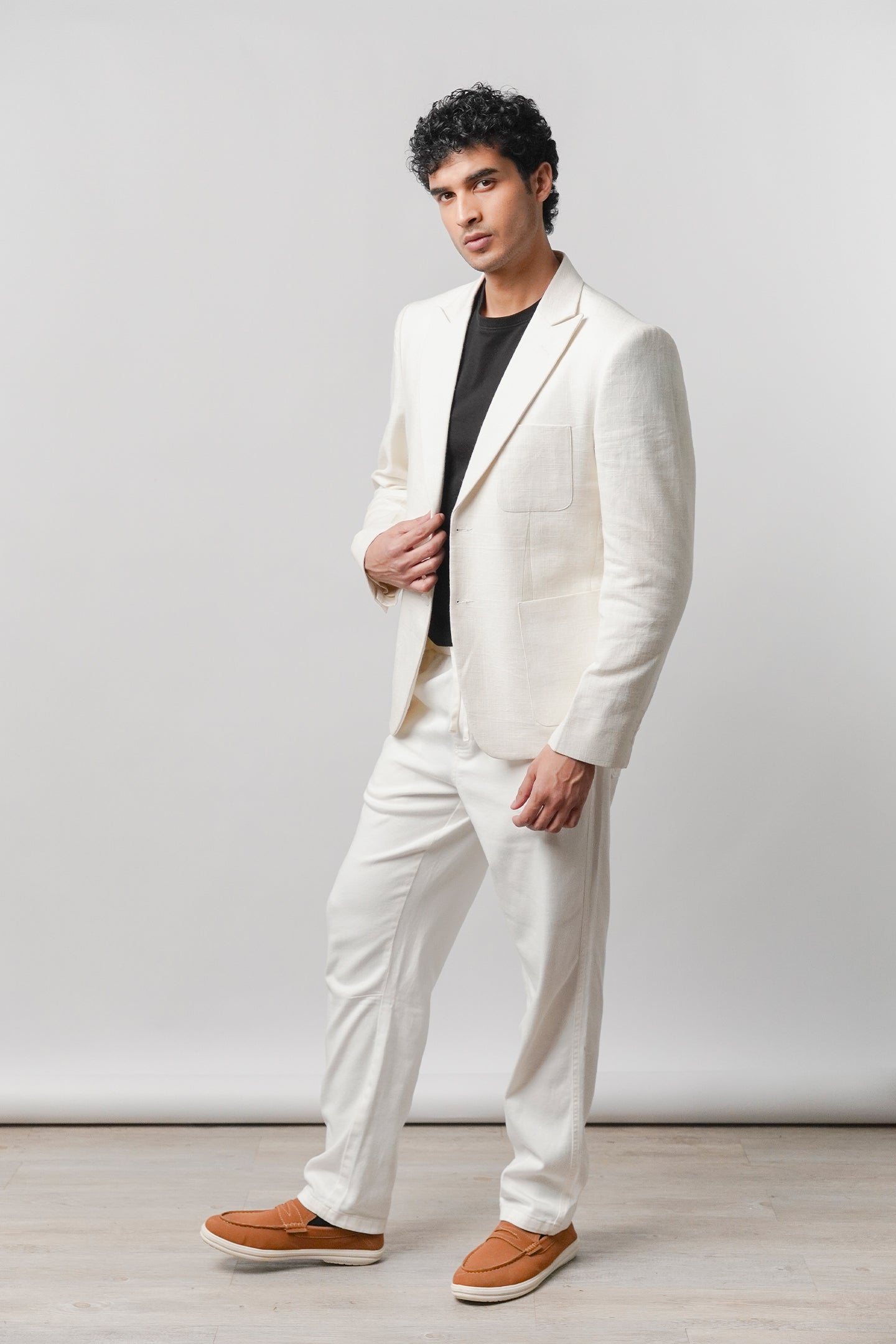 Linen Blazer - White - Mendeez