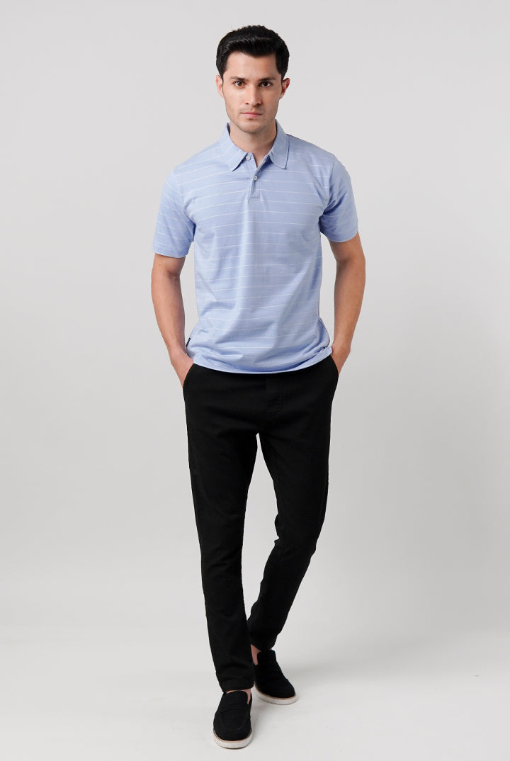 Striped Polo Shirt - Sky Blue - Mendeez