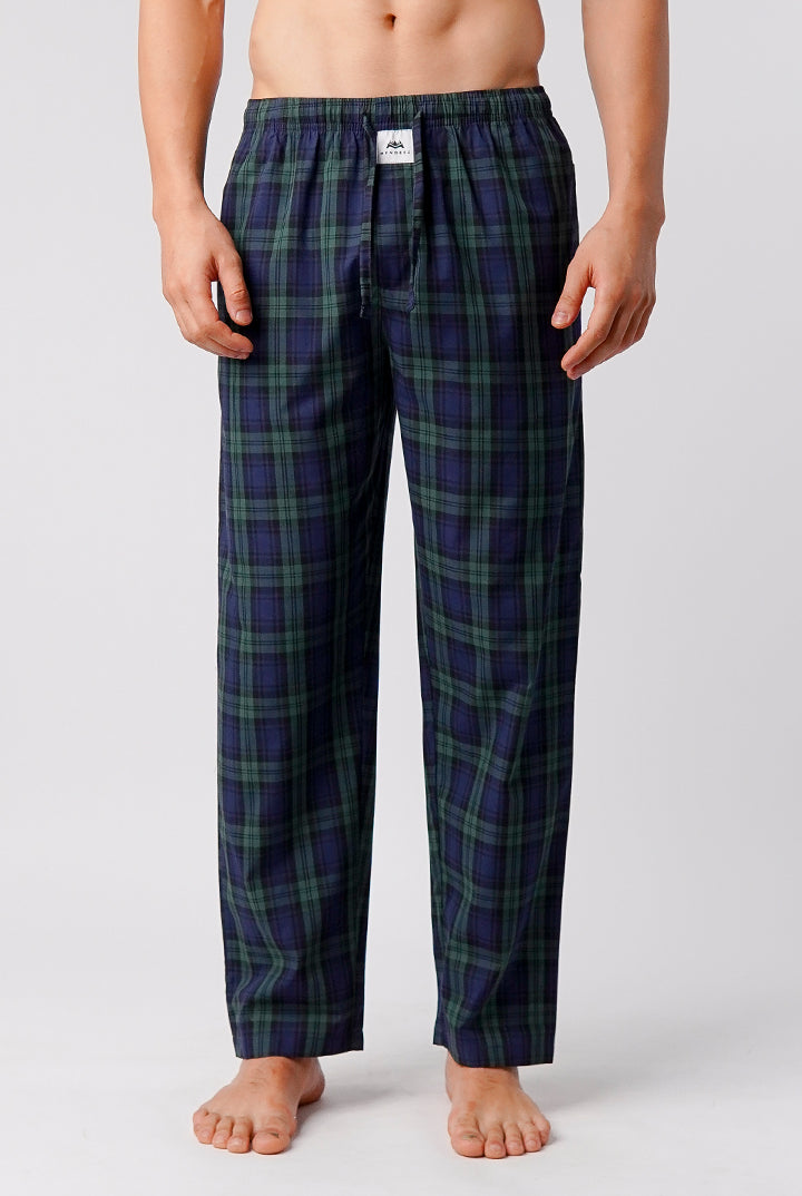 Check Woven Pajamas - Navy Blue & Green - Mendeez