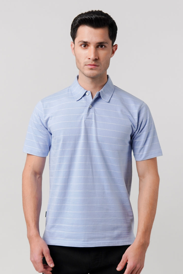Striped Polo Shirt - Sky Blue - Mendeez
