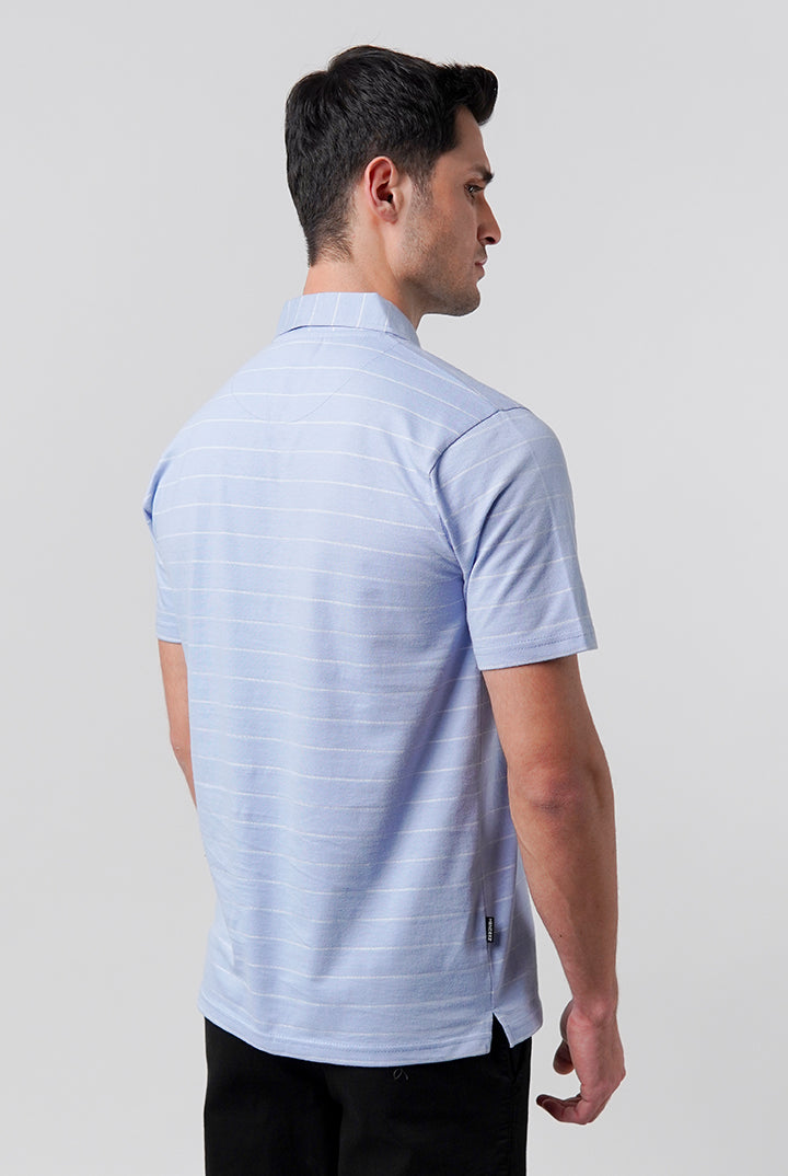 Striped Polo Shirt - Sky Blue - Mendeez
