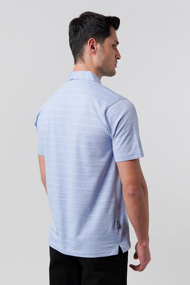 Striped Polo Shirt - Sky Blue - Mendeez