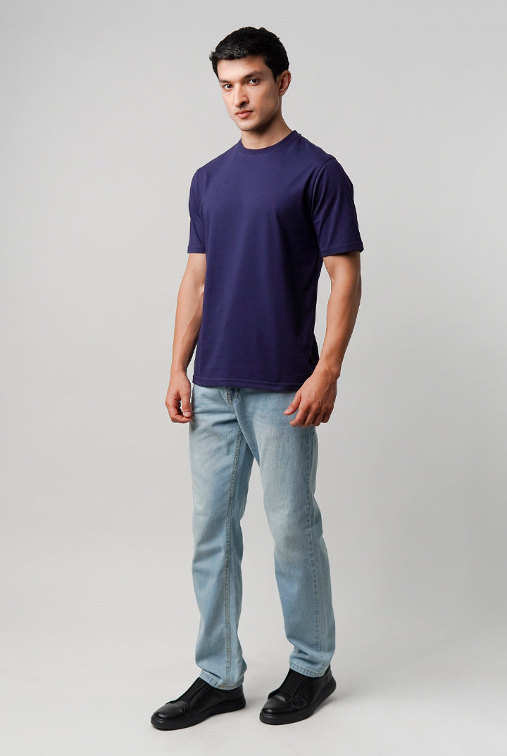 Regular Fit Crew Neck T-Shirt - Navy Blue - Mendeez