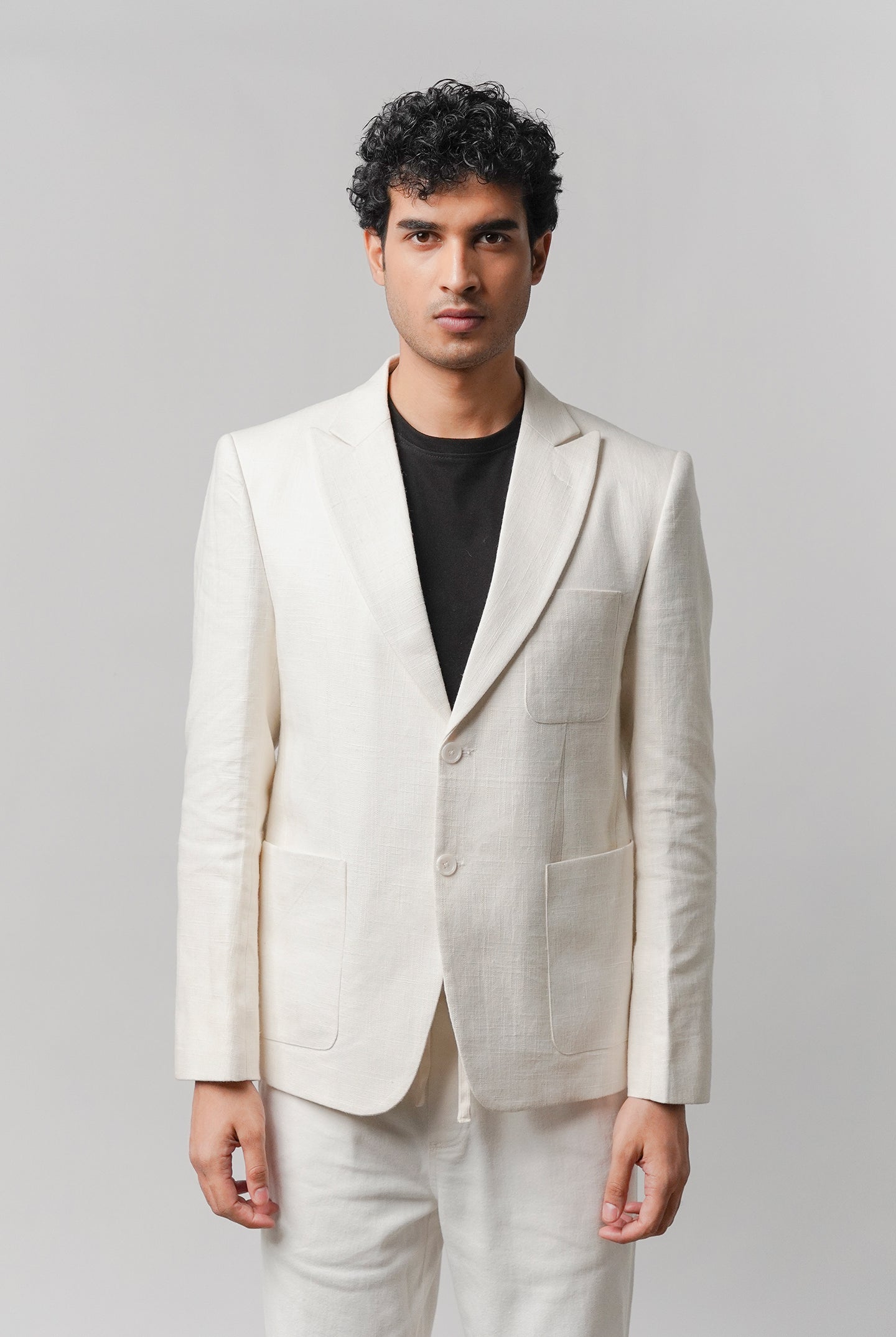 Linen Blazer - White - Mendeez