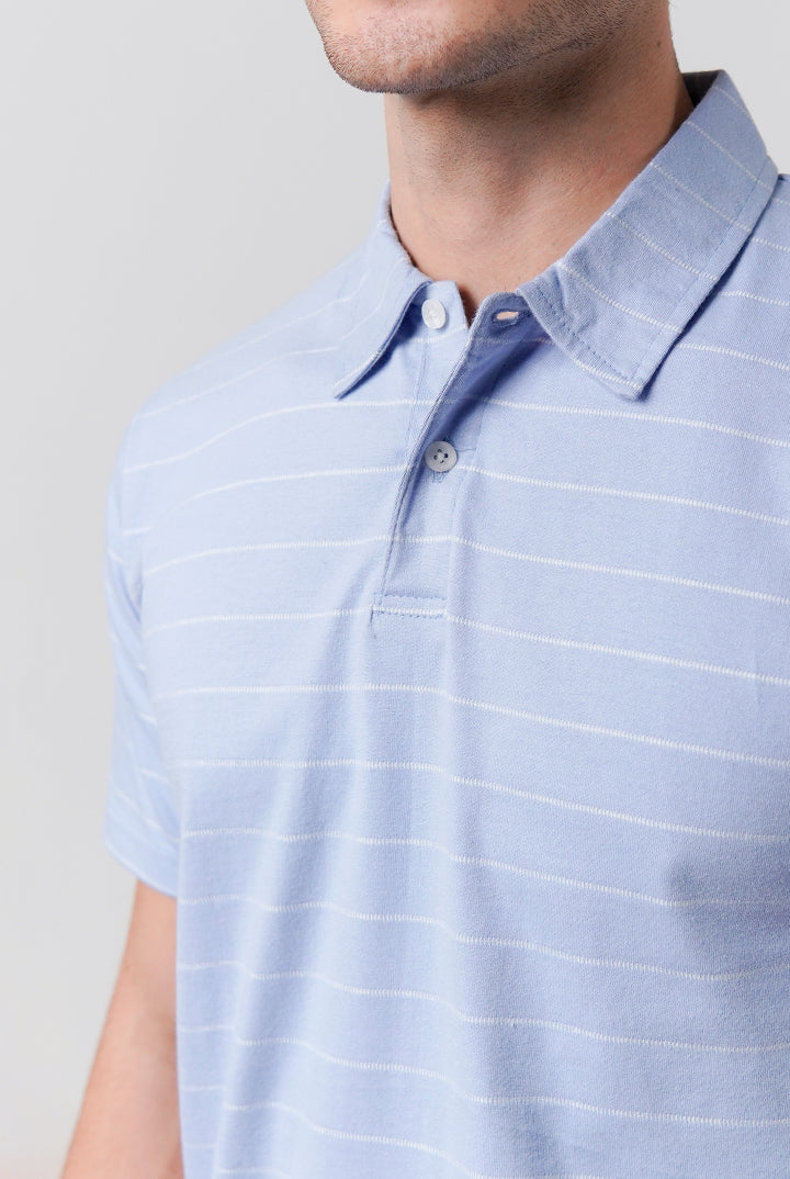 Striped Polo Shirt - Sky Blue - Mendeez