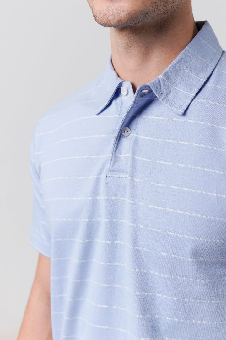 Striped Polo Shirt - Sky Blue - Mendeez