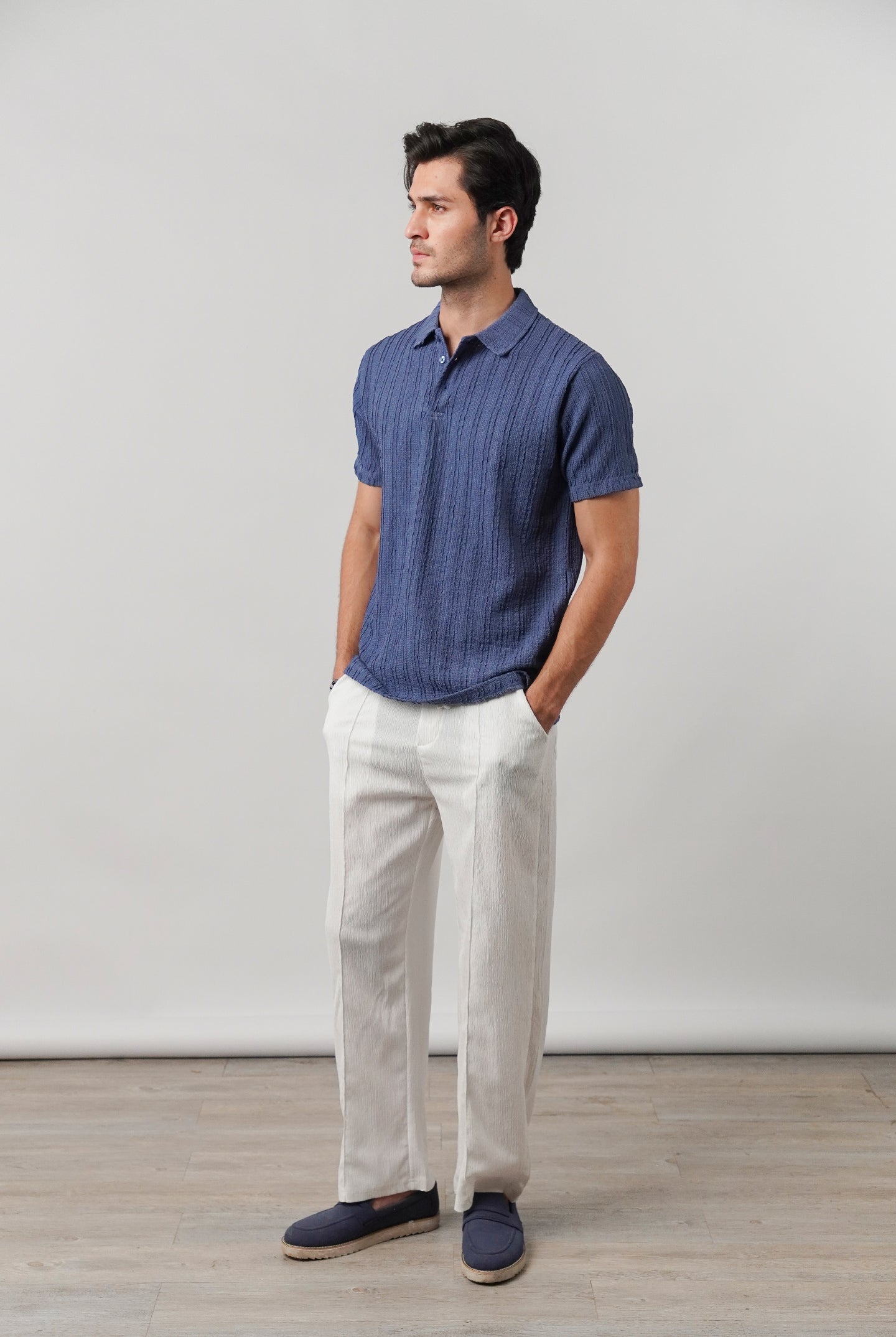 Knitted Polo Shirt - Blue - Mendeez