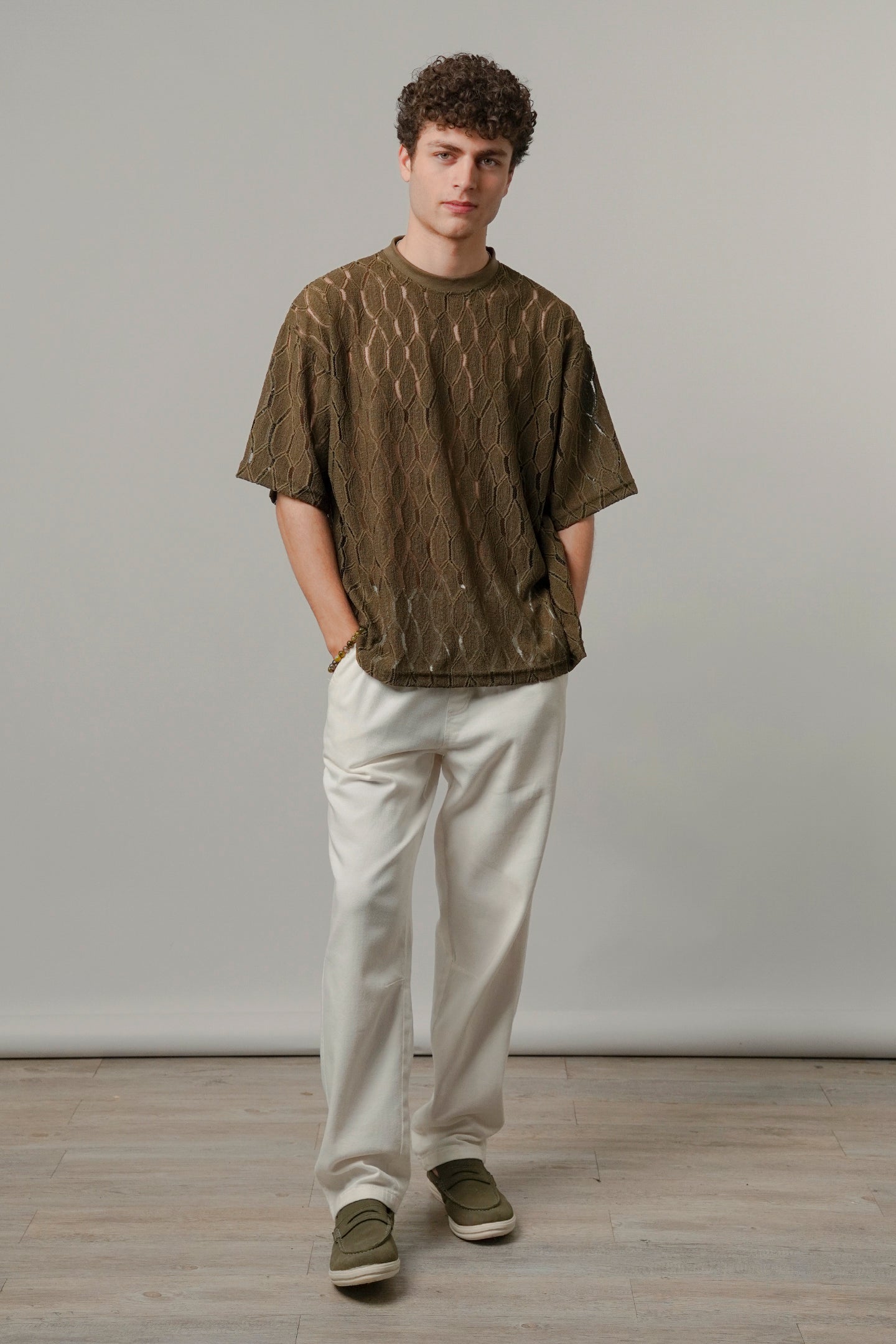 Knitted Oversized T-Shirt - Olive Green - Mendeez