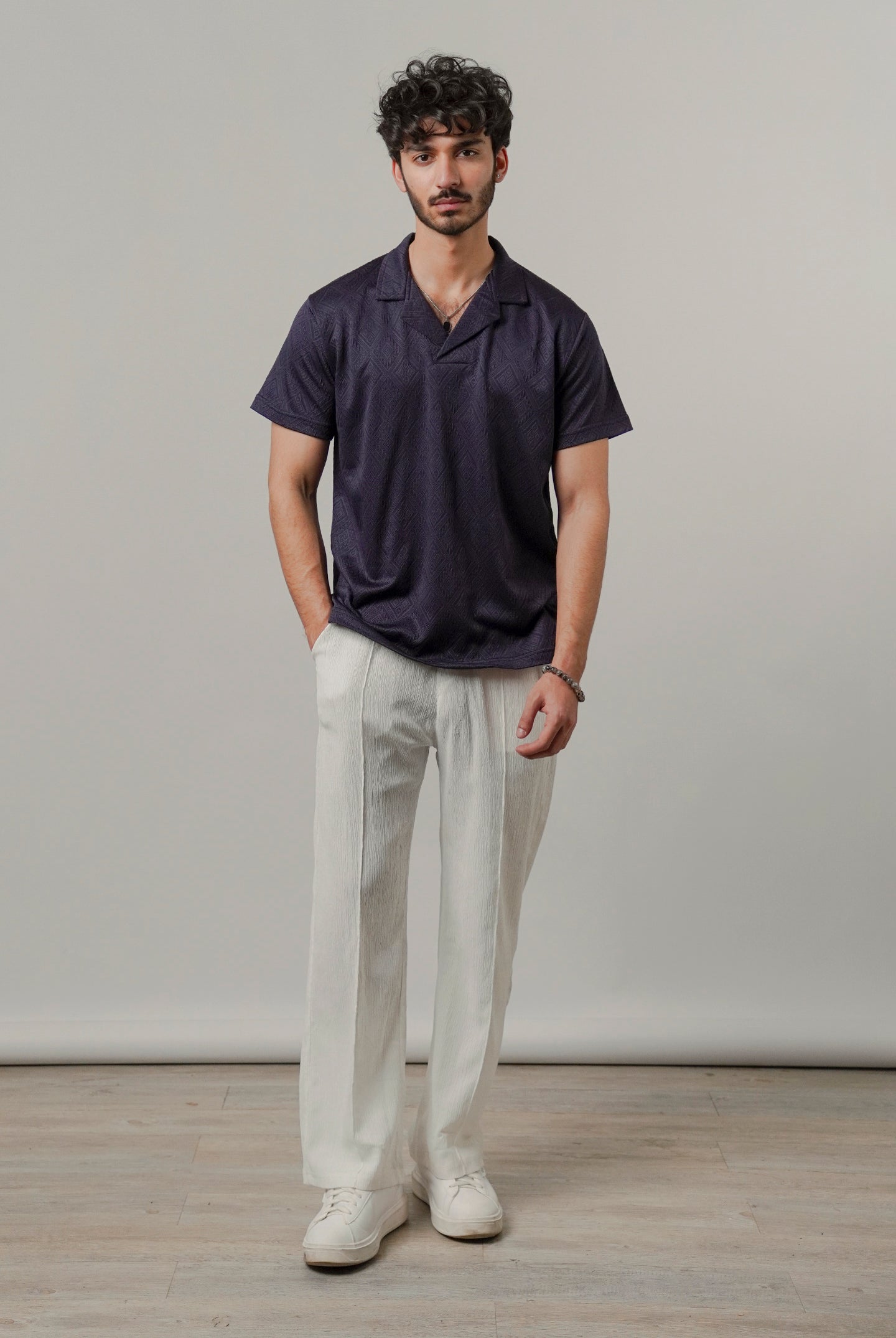 Cuban Collar Polo - Navy Blue - Mendeez