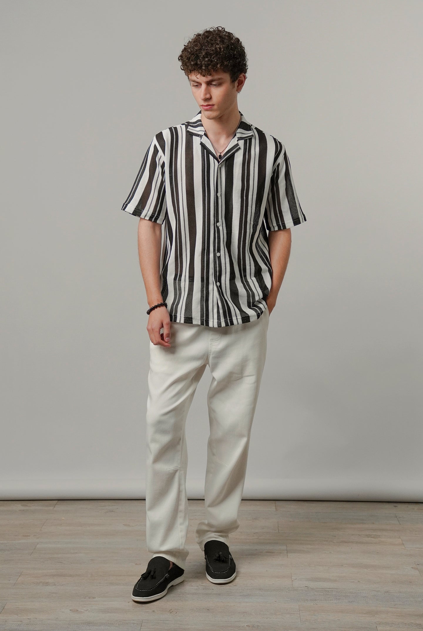 Zebra Striped Cuban Shirt - Black & White - Mendeez