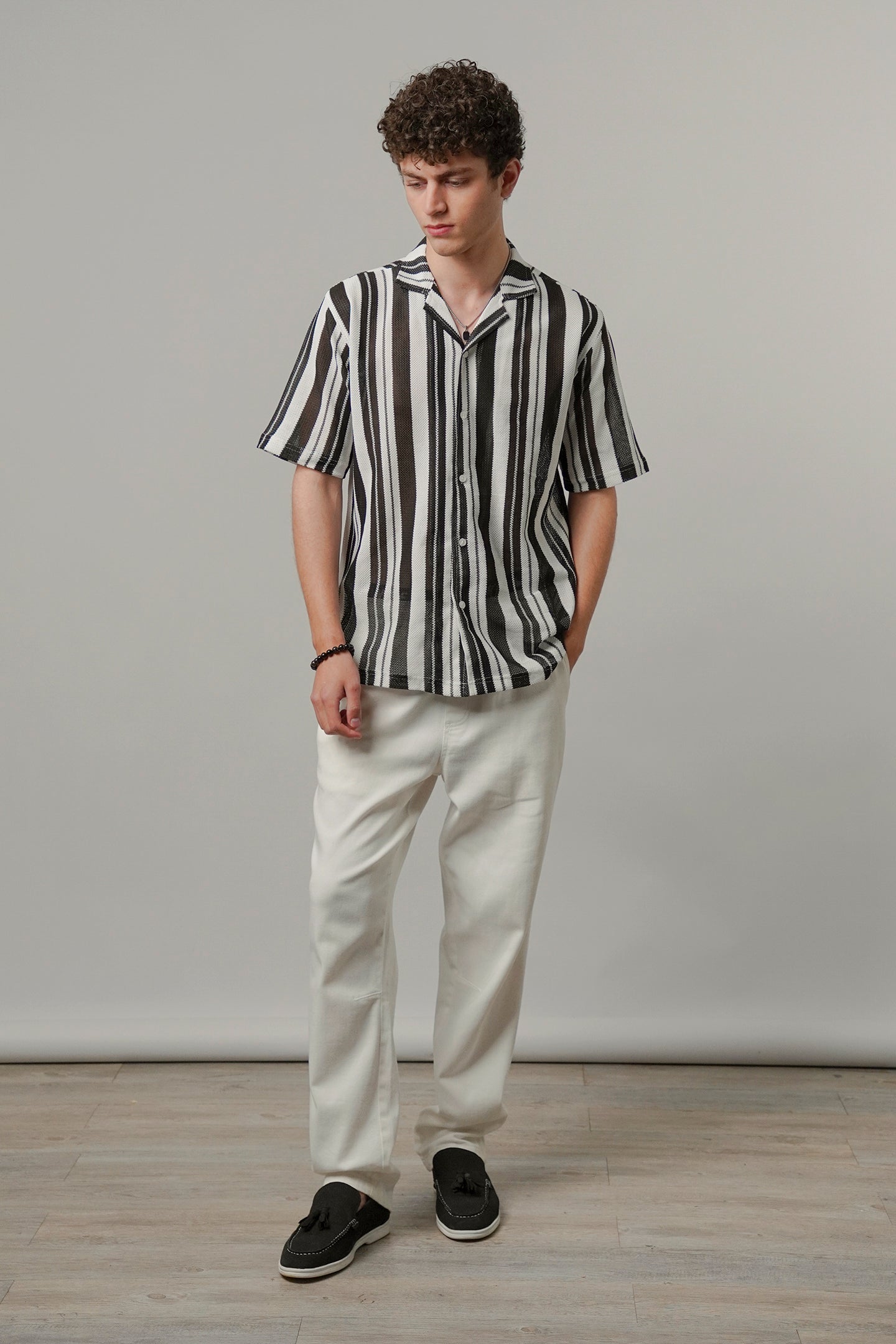 Zebra Striped Cuban Shirt - Black & White - Mendeez