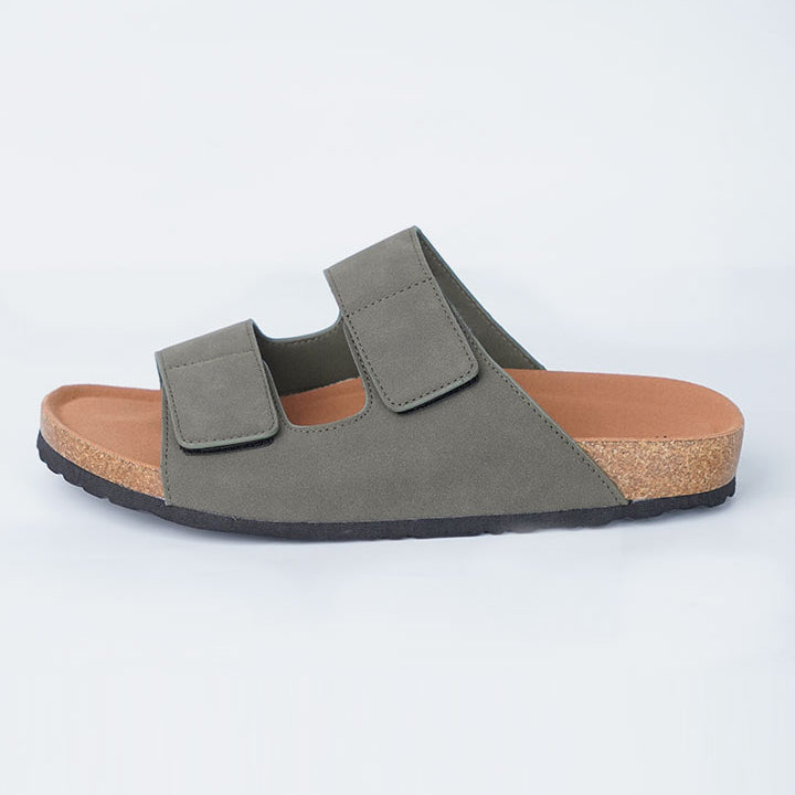 Two-Strap Velcro Slides - Olive Green - Mendeez