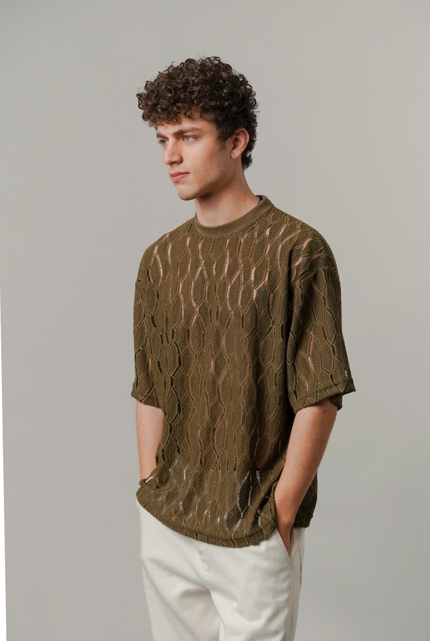 Knitted Oversized T-Shirt - Olive Green - Mendeez
