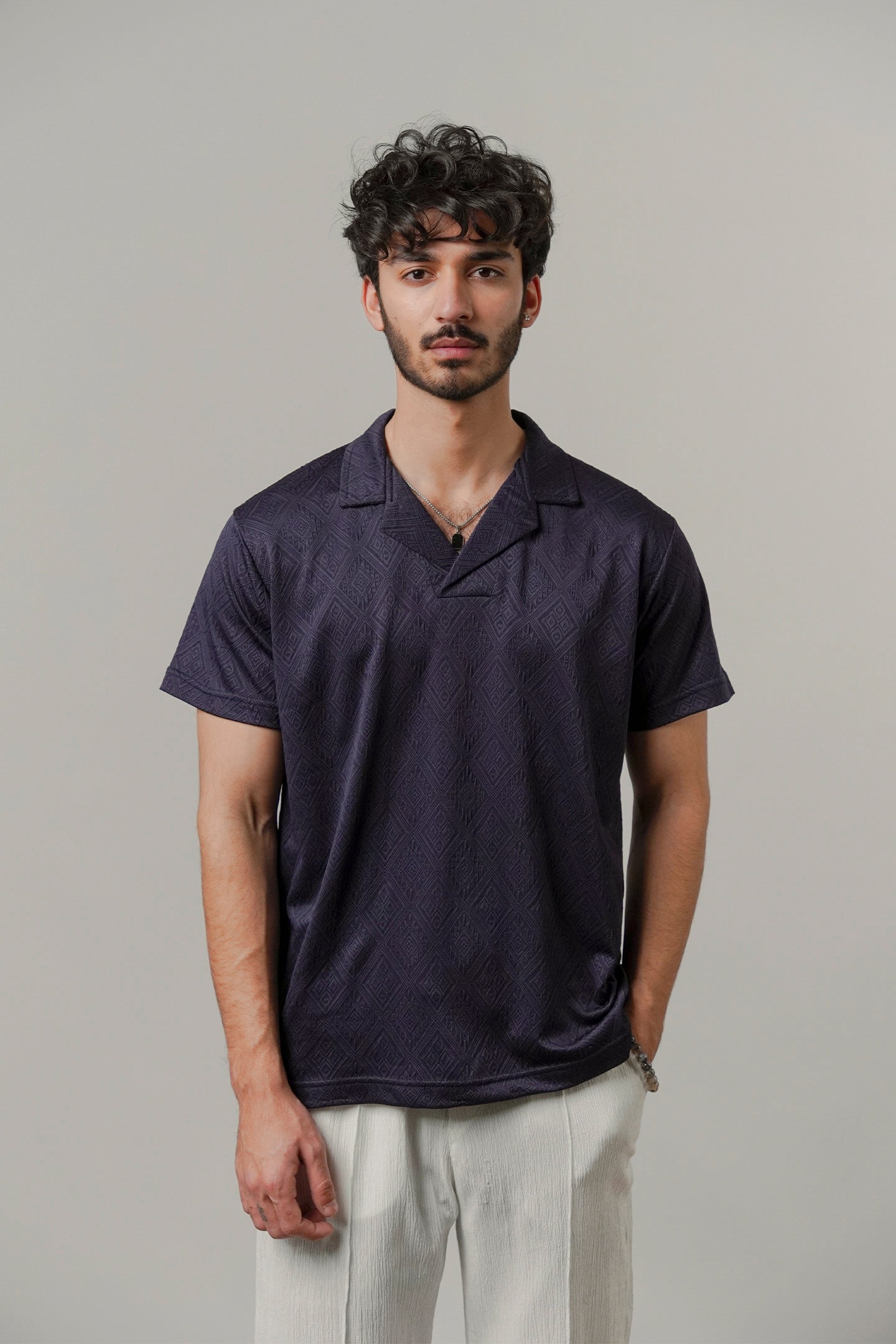 Cuban Collar Polo - Navy Blue - Mendeez