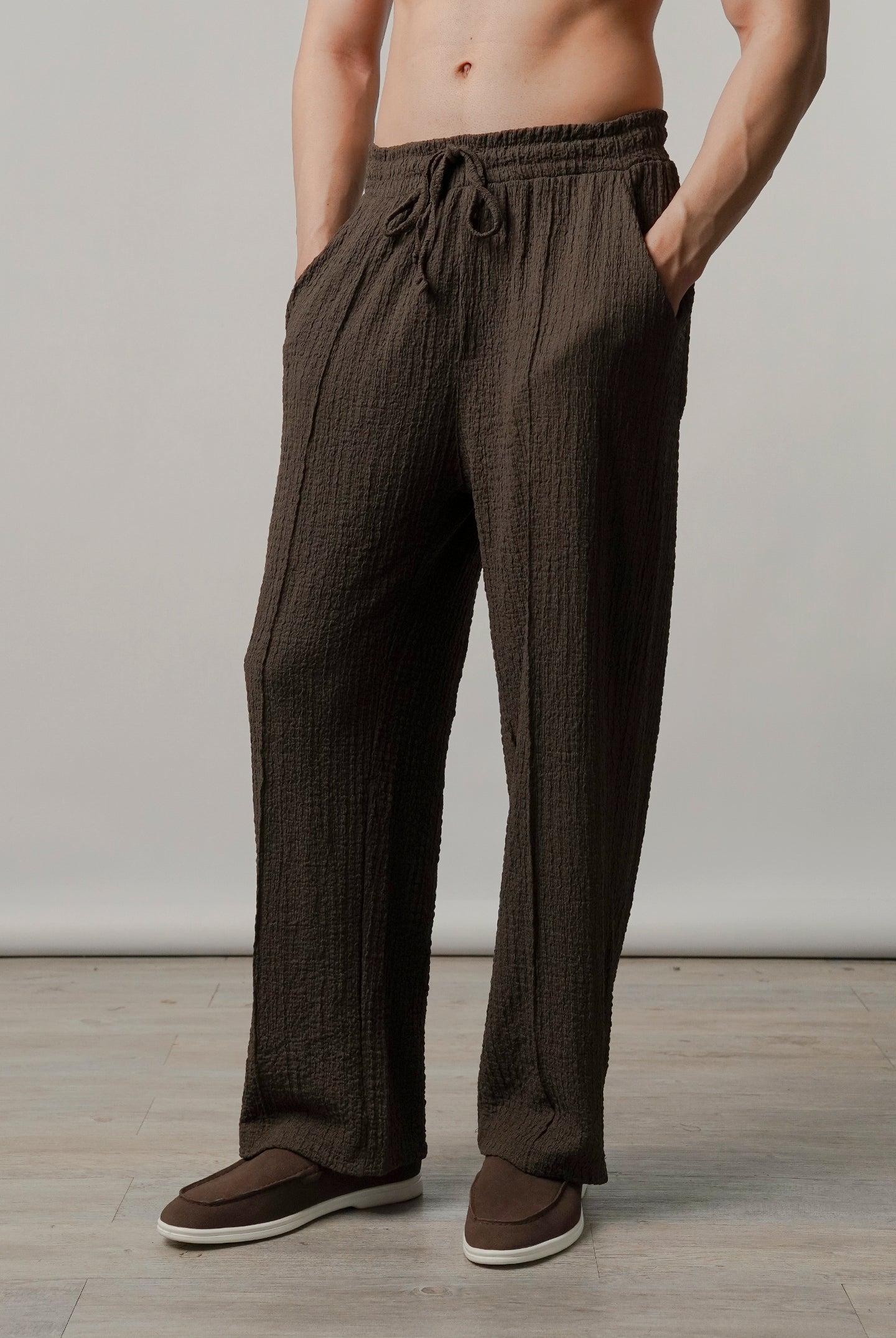 Textured Pintex Trouser - Dark Brown - Mendeez
