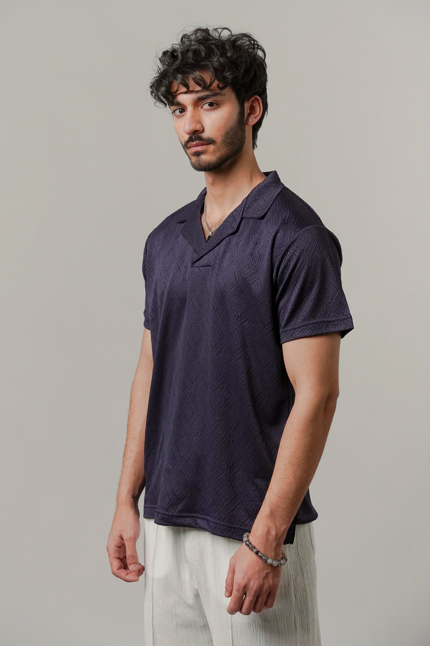 Cuban Collar Polo - Navy Blue - Mendeez