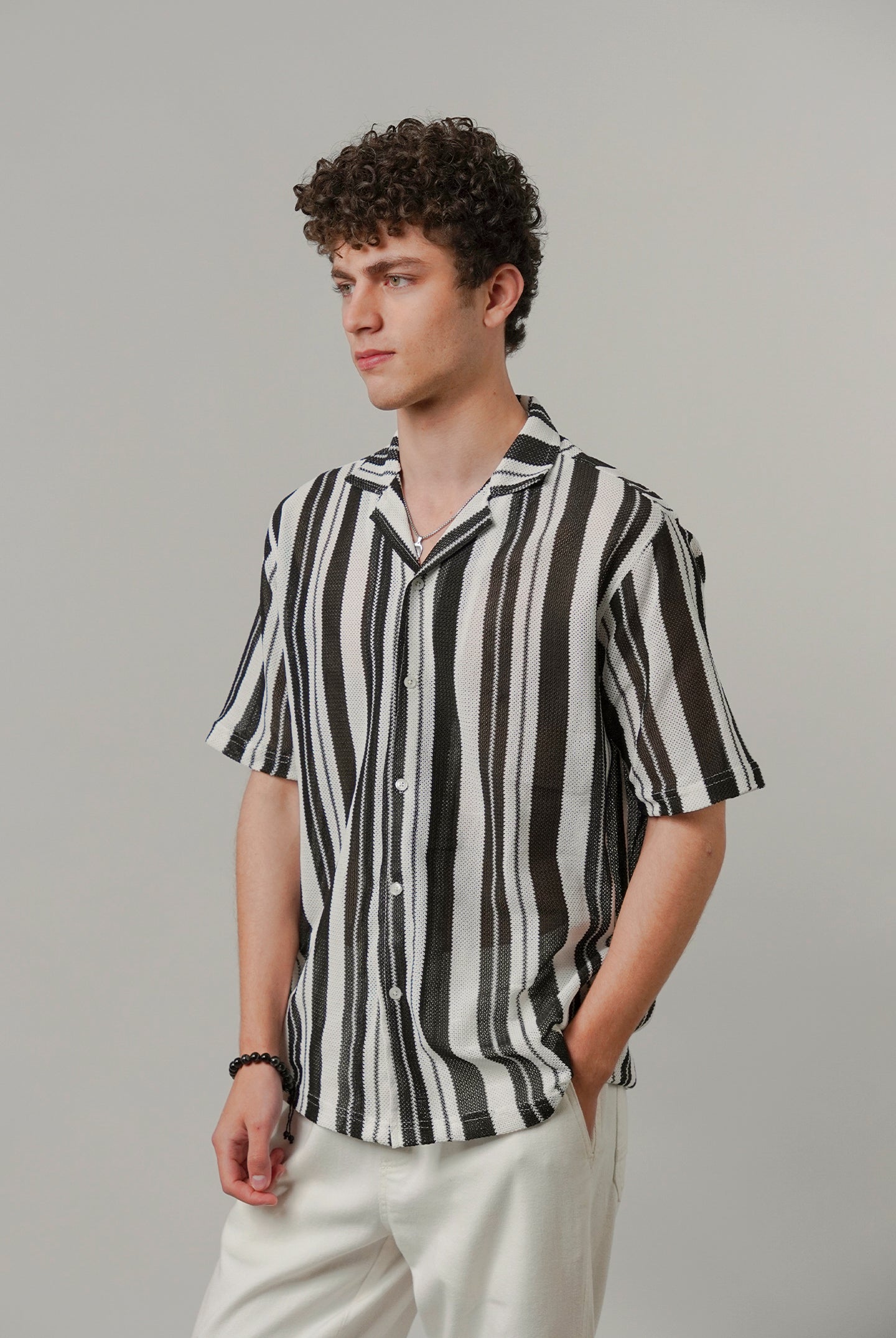 Zebra Striped Cuban Shirt - Black & White - Mendeez