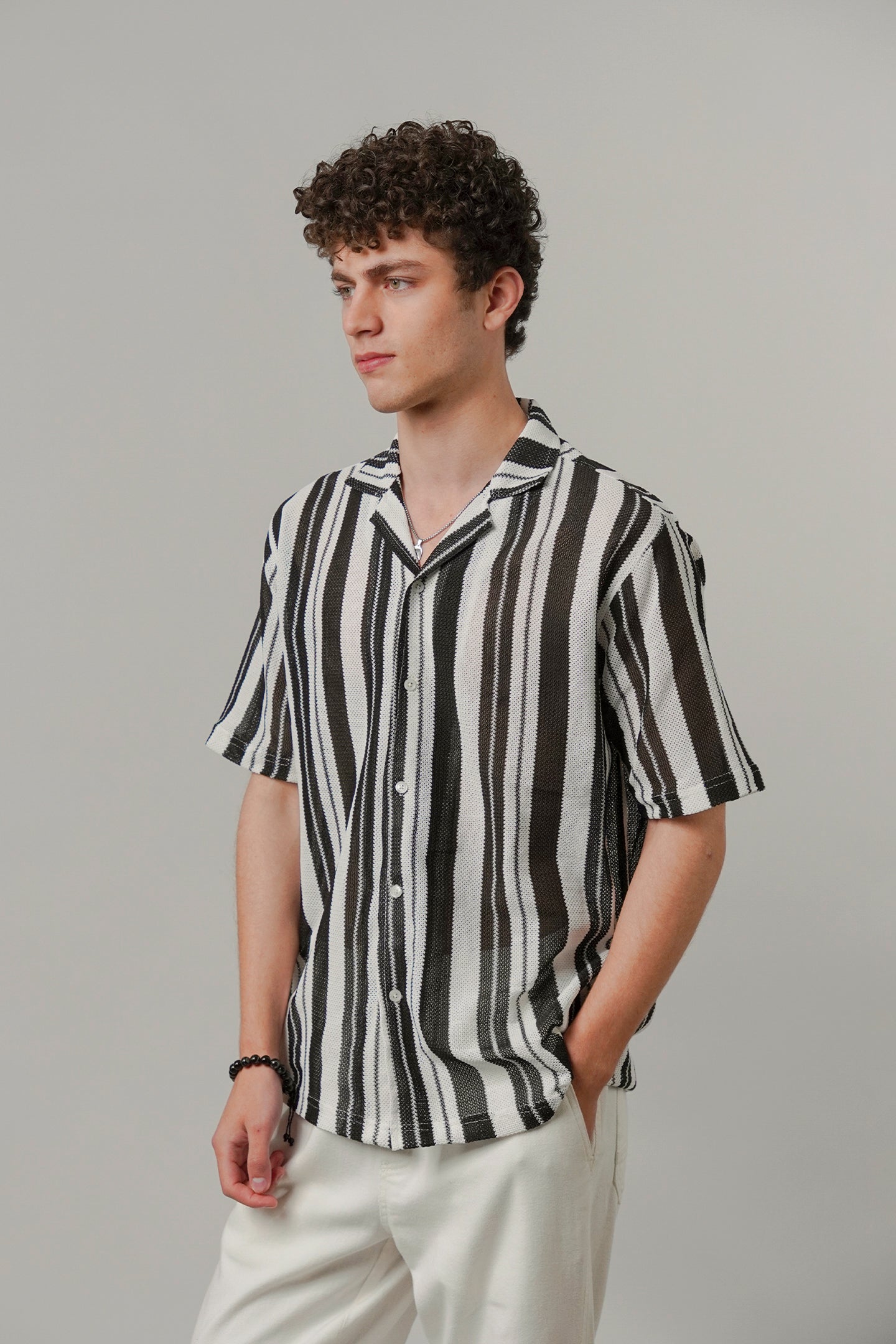 Zebra Striped Cuban Shirt - Black & White - Mendeez