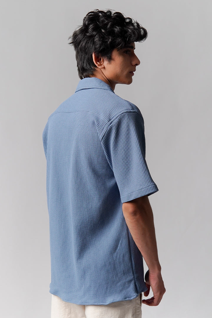 Waffle Knit Cuban Shirt - Steel Blue - Mendeez