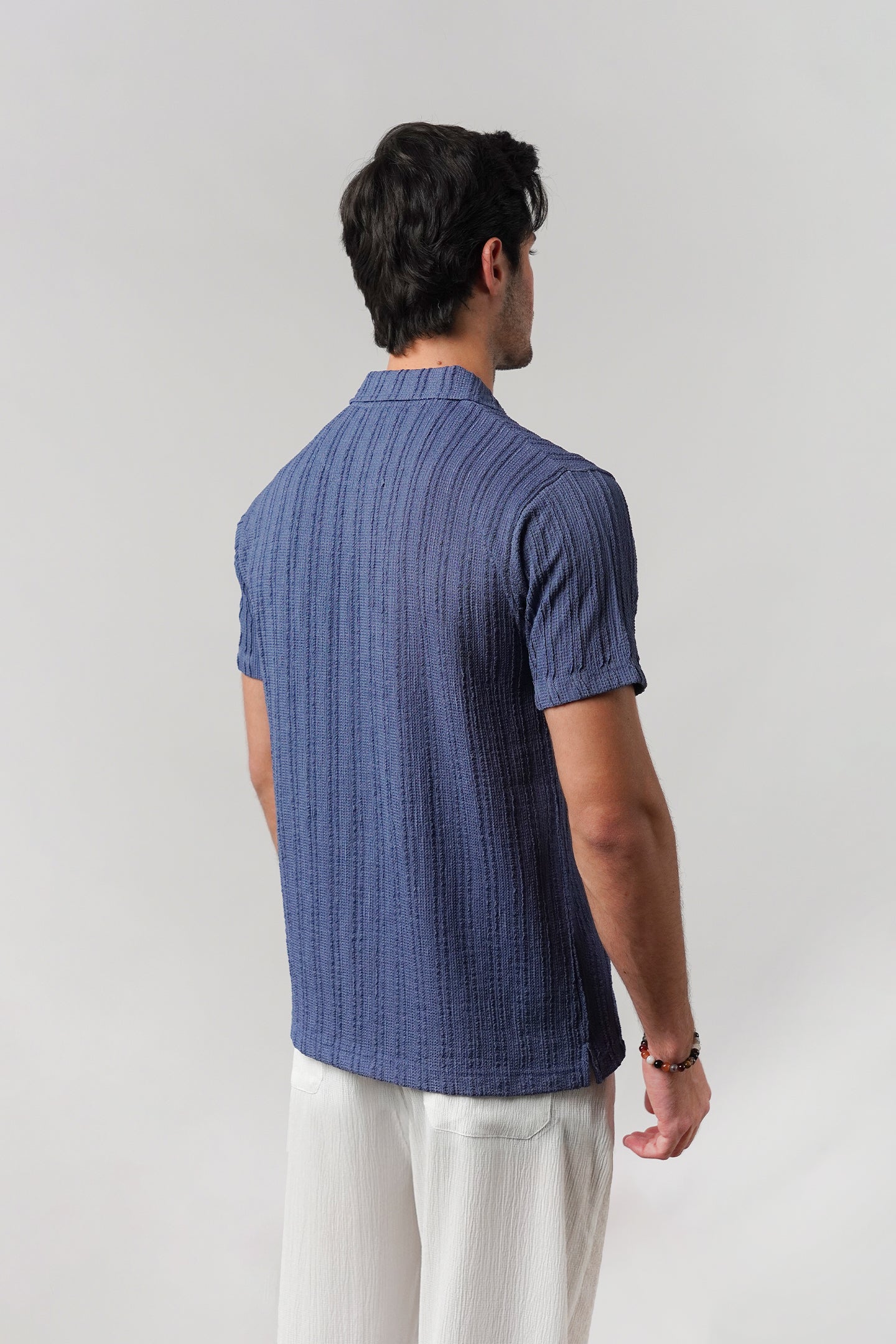 Knitted Polo Shirt - Blue - Mendeez