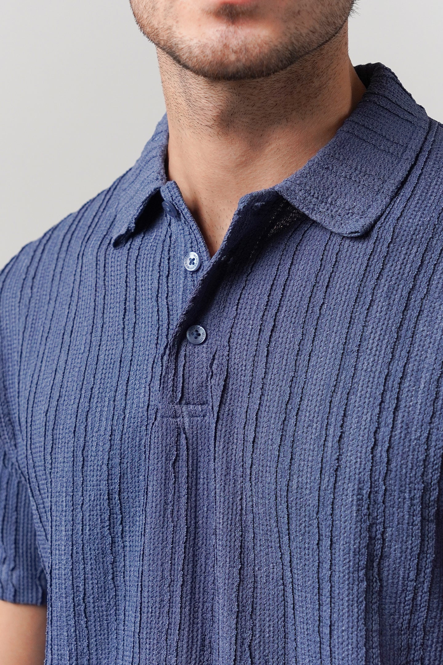 Knitted Polo Shirt - Blue - Mendeez