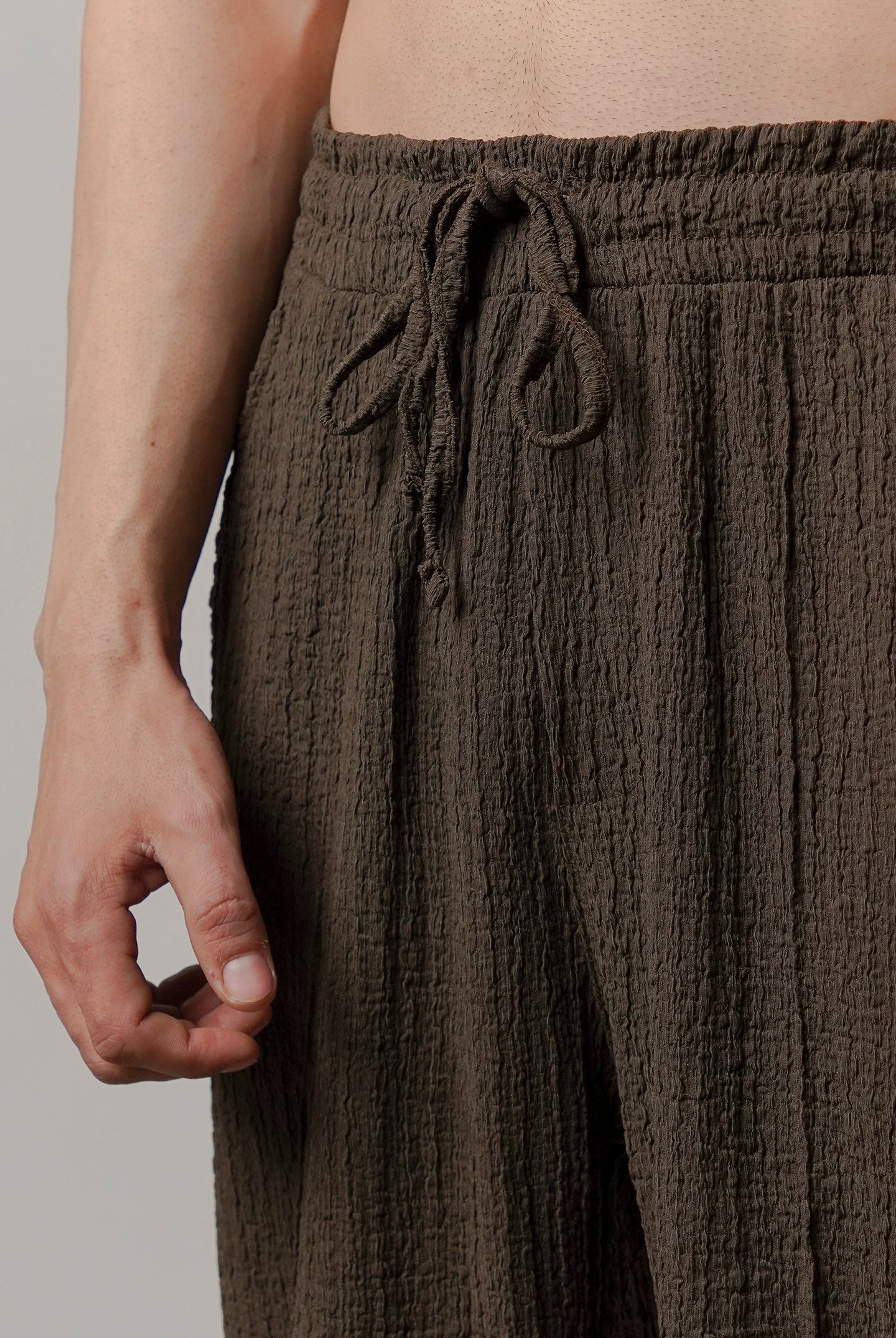 Textured Pintex Trouser - Dark Brown - Mendeez