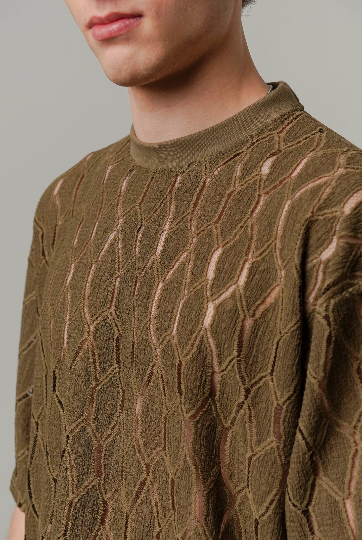 Knitted Oversized T-Shirt - Olive Green - Mendeez
