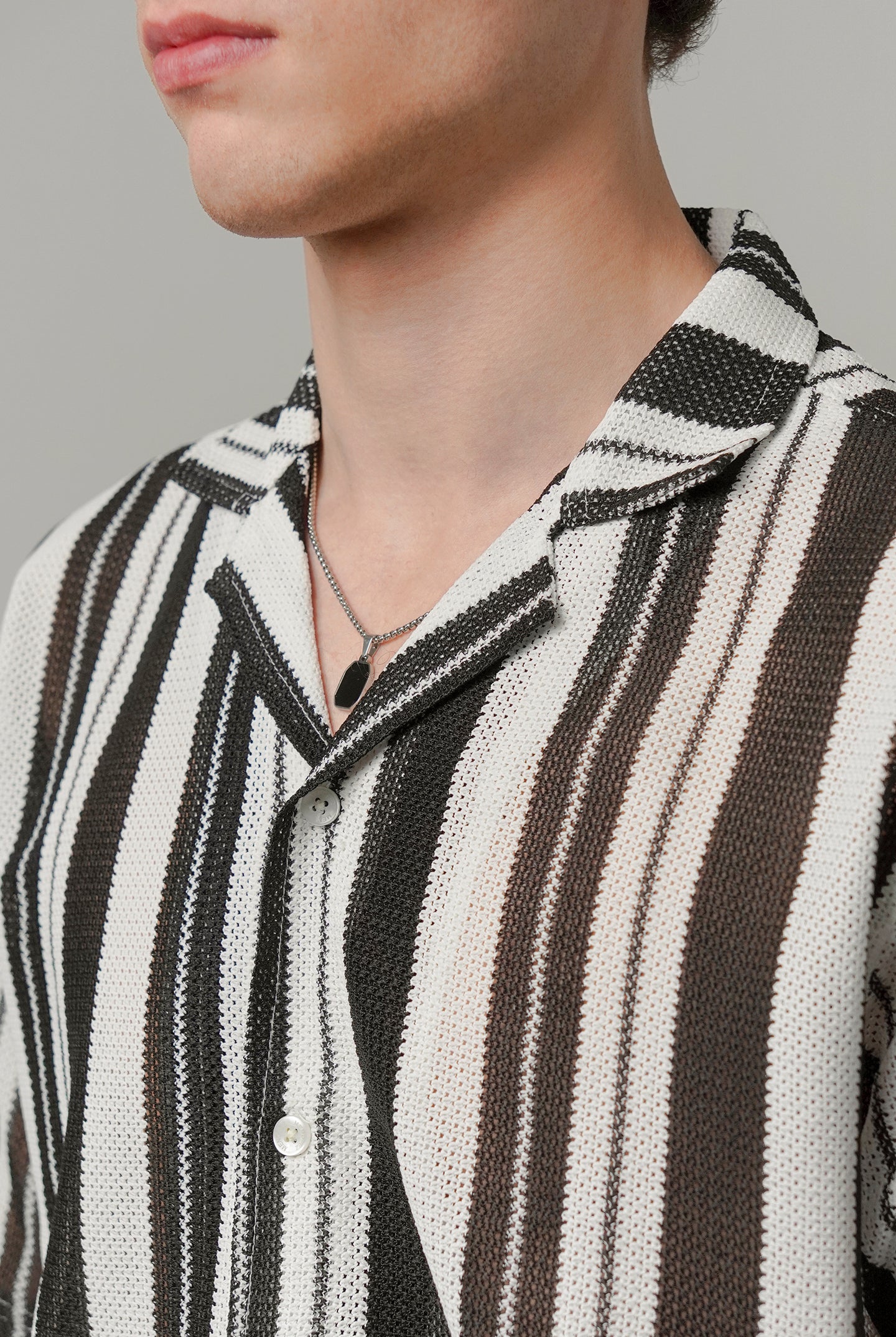 Zebra Striped Cuban Shirt - Black & White - Mendeez