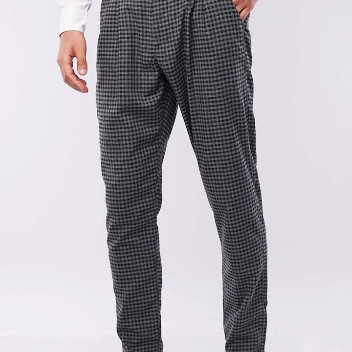 Check Pleated Pants - Black & Grey - Mendeez